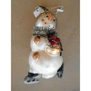Katherine's Collection Skating Snowman with Red Cardinal Christmas Ornament